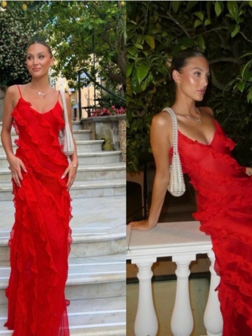 Rat & Boa Red Ruffled Maxi Slip Dress with Side Slit - Picture 3 of 7